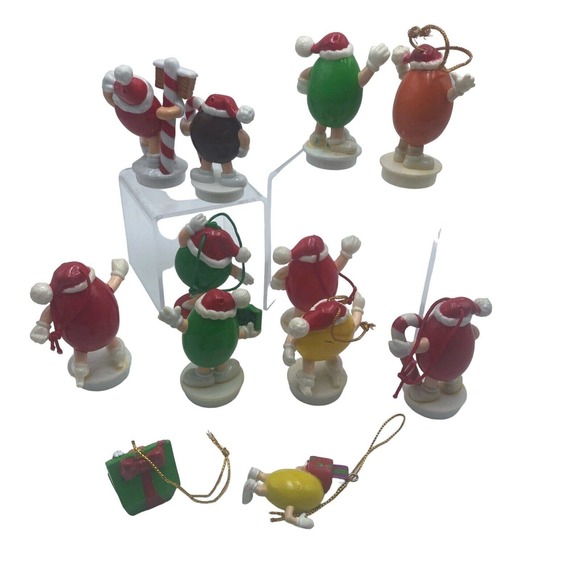 Vintage M&M Christmas Ornaments Toppers Lot Of 12 Mixed Red Green Yellow Brown - Picture 6 of 10